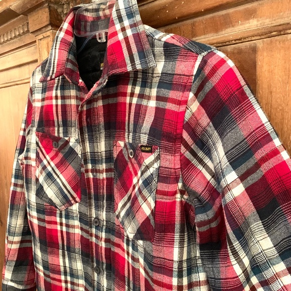 Volcom Boys Workwear Plaid Quilted Lined Shacket Red/ Blue Size Small - Picture 6 of 16